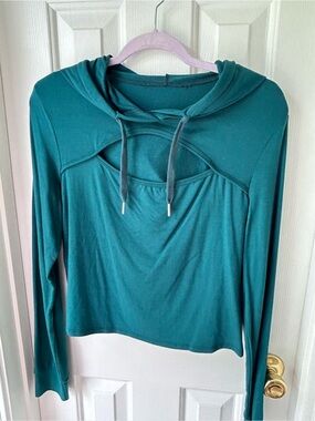 HALARA Women’s Teal Cutout Hooded Long-Sleeve Top